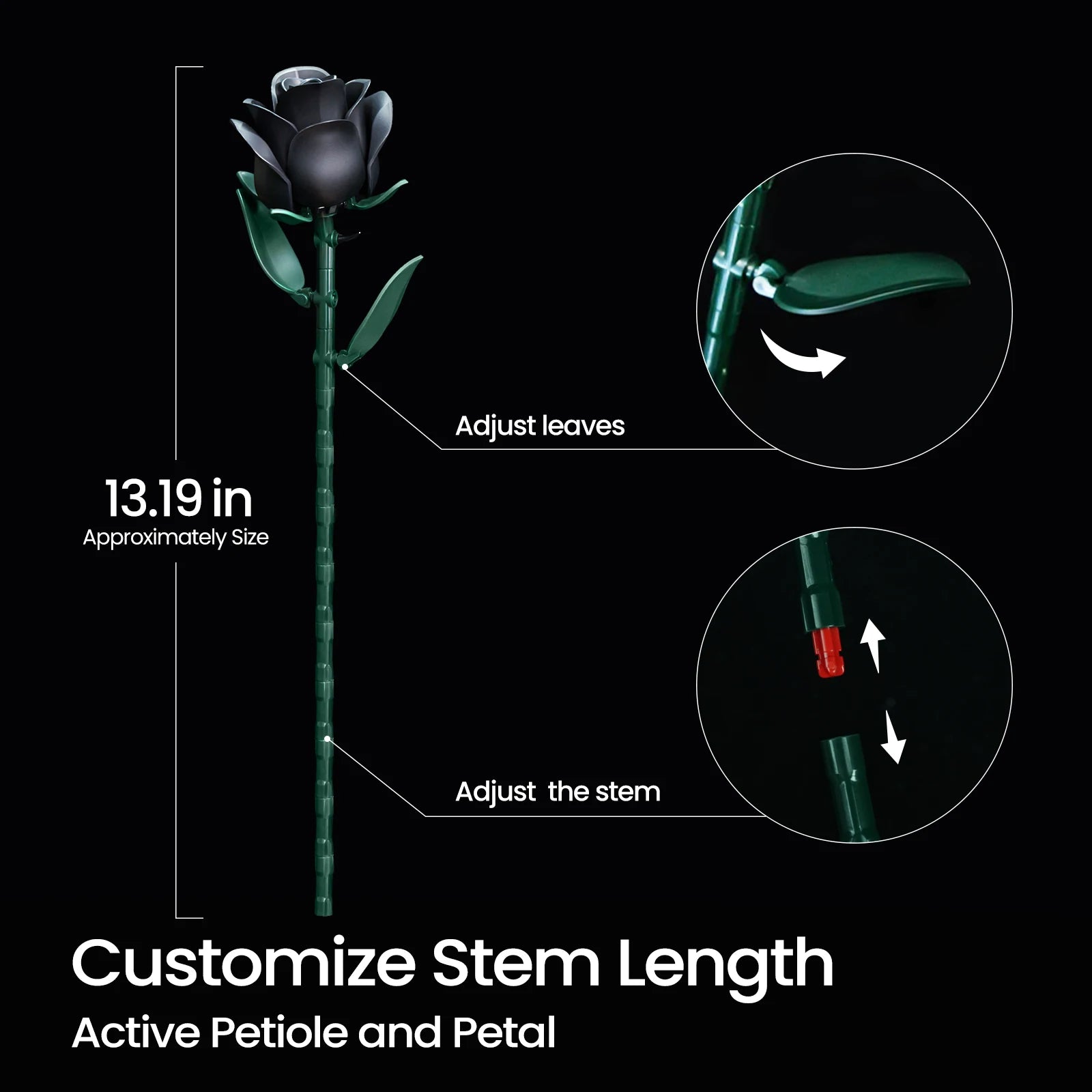 Black Roses building block set, 3-piece floral bouquet model for home décor